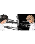 36x16 inches anime desk pad with split standoff design, ink streaks, and bold Death Note logo.