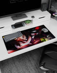 Anime mouse pad 32x16 inches featuring Obanai Iguro mid-battle, serpent in action, with a striking black and crimson palette.