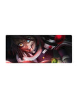 Anime mouse pad 28x12 inches featuring Obanai Iguro from Demon Slayer, with serpent and intense black-crimson design.