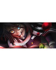 Anime desk pad 36x16 inches featuring Obanai Iguro in battle, serpent by his side, with black and crimson tones.