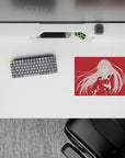 14x10 inches mouse pad featuring Zero Two in silhouette with deep red backdrop and flowing pink accents for a mecha anime vibe.