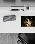 Dreamy 14x10 inches anime mouse pad in midnight black and gold, soft glow accents and sparkling doodles.