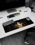 32x12 inches anime girl mouse pad showing serene girl with closed eyes, glowing chest detail and sparks.