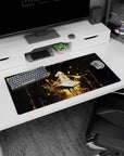 32x16 inches mouse pad showing an anime girl with closed eyes, soft hair, glowing chest, drifting in space.