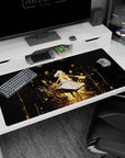 40x20 inches anime girl desk pad showing a serene girl in white, eyes closed, with a warm glowing chest.