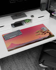 Calming focus design on 32x16 desk mat brings Sunset Japanese Scenery's peaceful aesthetic to life vividly