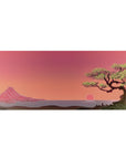 Sunset Japanese Scenery desk mat 36x16 with mountain and tree theme for immersive calming decor and inspiration