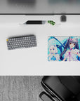 Kawaii pastel anime girl mouse pad 14x10 inches in bright ocean blues with sparkly clips and summer vibes.