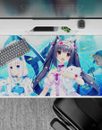 40x20 inches kawaii blue desk pad with pastel ribbons, sparkly clips, glossy eyes, and summer vibes.