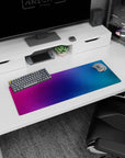 Gradient mouse pad, 32x12 inches, featuring purples, pinks, and blues for a colorful yet calming addition to any workspace.