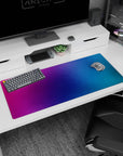 Colorful 36x16 inches gradient desk pad with purples, pinks, and blues, blending tranquility and energy for your workspace.
