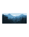 Cool-toned mountain 28x12 mouse pad with layered blue peaks and a glowing moon for a serene, calming effect at your desk