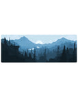 Cool-toned mountain 32x12 mouse pad featuring blue peaks and a glowing moon, bringing serenity and tranquility to your desk setup