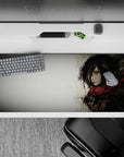 Grace and power 36x16 desk pad with Mikasa Ackerman in a grayscale watercolor design, highlighting her strength and solemn beauty for your workspace