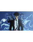 Sung Jin-Woo Shadow Command Desk Pad 40x20 featuring shadowy tendrils of energy in cool blue and black tones for a commanding Solo Leveling aesthetic