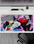 32x16 inches anime mouse pad in pink sky with drifting sakura petals, calm spring romance tones.