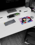 Kagome in green sailor uniform beside Inuyasha on a sakura branch, anime mouse pad 14x10 inches.
