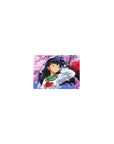 Classic anime mouse pad 14x10 inches with Kagome and Inuyasha under sakura petals, crisp linework.