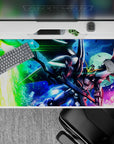Neon green, deep blue, and hot pink anime desk pad 40x20 inches with high-speed late-night vibes.