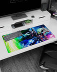 32x16 inches Gundam Deathscythe mouse pad cutting through a neon sky with sharp armor edges and speed.