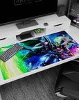 Gundam Deathscythe in action under the moon, anime desk pad 40x20 inches with sharp armor edges.