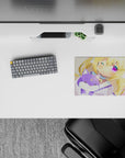 Pastel kawaii 14x10 inches anime mouse pad in butter yellow and lilac, violet eyes, butterflies.
