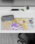 32x12 inches pastel kawaii mouse pad in butter yellow, pink blush, violet eyes, dreamy glitter mood.