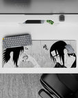 32x12 inches anime mouse pad in deep blacks and sharp whites, moody rain-soaked manga texture vibe.