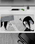 Black-and-white gritty rain-soaked anime mouse pad 32x16 inches with deep shadows and sharp highlights.