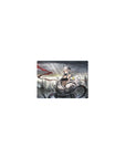14x10 inches classic anime girl mouse pad with silver-haired sci-fi heroine in white mech armor, city skyline.
