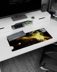 28x12 inches anime girl mouse pad featuring a mysterious girl with flowing hair turning into golden light trails.