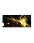 28x12 inches anime girl mouse pad with cyber-angel art, glowing ribbons, floating squares, space-black background.