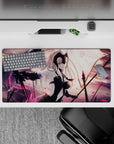 32x16 inches mouse pad with Jeanne d'Arc Alter from Fate/Grand Order, capturing her ominous aura with a black flag and swirling pink petals.