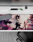 36x16 inches desk pad with Jeanne d'Arc Alter from Fate/Grand Order, showcasing her commanding presence and dark power with swirling pink petals.