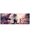 Compact 32x12 inches mouse pad featuring Jeanne d'Arc Alter, holding her black flag as pink petals swirl around her, symbolizing vengeance and power.