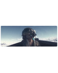 Anime girl pilot cockpit desk mat mouse pad, visor helmet, oxygen mask details, 32x12 inches.