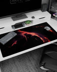 Lightning-like rivers across dark space on a 40x20 inches desk pad, sprinkled with nebula stardust.