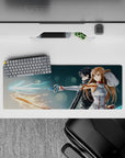 Sword Art Online mouse pad featuring Kirito and Asuna, 32x12 inches. Iconic Aincrad duo ready for battle, vibrant design.