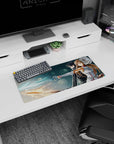Sword Art Online mouse pad, 28x12 inches, featuring Kirito and Asuna in dynamic poses with glowing swords, perfect for anime fans.
