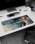 Kirito and Asuna anime mouse pad, 32x16 inches, Sword Art Online, dynamic poses with glowing swords, perfect for gaming.