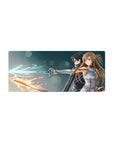Anime mouse pad 28x12 inches featuring Kirito and Asuna from Sword Art Online, swords glowing blue and amber.