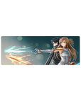 Sword Art Online anime mouse pad 32x12 inches featuring Kirito and Asuna, their swords glowing blue and amber, in dynamic poses.
