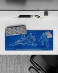 28x12 inches anime mouse pad in deep cobalt with crisp white blueprint lines for clean sci-fi desk vibes.