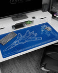 40x20 inches Macross desk pad showing U.N. Spacy VF-1 Valkyrie in fighter left, Battroid right.