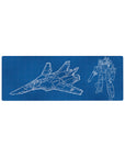 32x12 inches anime mouse pad with Macross VF-1 Valkyrie blueprint grid, Fighter and Battroid views.