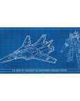 40x20 inches anime desk pad with VF-1 Valkyrie blueprint grid, fighter and Battroid line art.