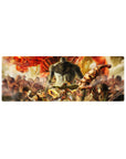 Compact 32x12 inches mouse pad with Eren, Levi, Mikasa, and Titans, set in a fiery warzone for a bold Attack on Titan vibe.