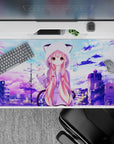 Pastel lavender and cotton-candy blue anime desk pad 40x20 inches with calm, cute bubble dot vibes.