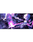Jujutsu Kaisen desk pad featuring Satoru Gojo, 36x16 inches, using violet energy in an electrifying, action-packed design.