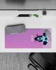 28x12 inches anime mouse pad in cotton-candy pink and violet with mint neon highlights, calm night mood.